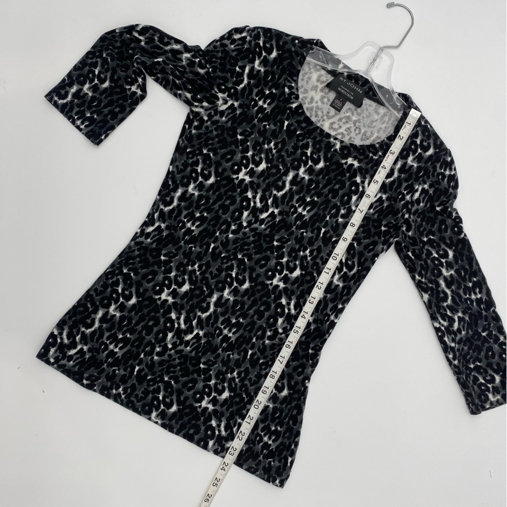 St. John Leopard Print Knit Top Nordstrom Exclusive Size P Petite 3/4 Sleeve - Picture 7 of 8